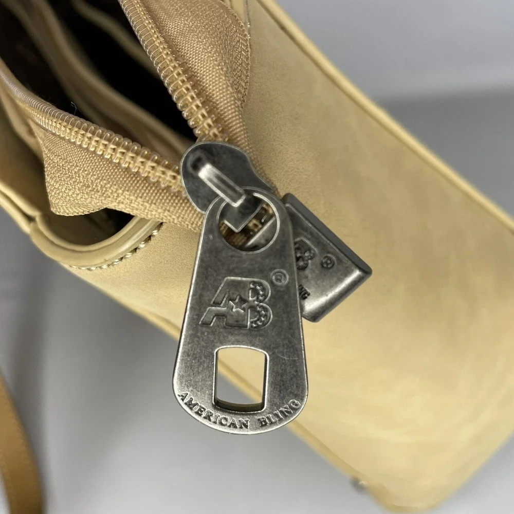 American Bling Concealed Carry Tan Purse Studded Detail Shoulder Bag Zip Closure
